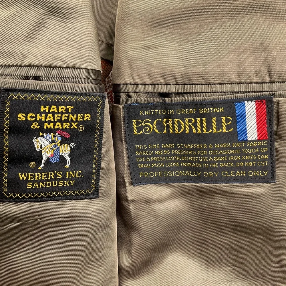 Hart Schaffner Marx Blazer Mens 42R Beige Blanket‎ Plaid Escadrille Wool VTG